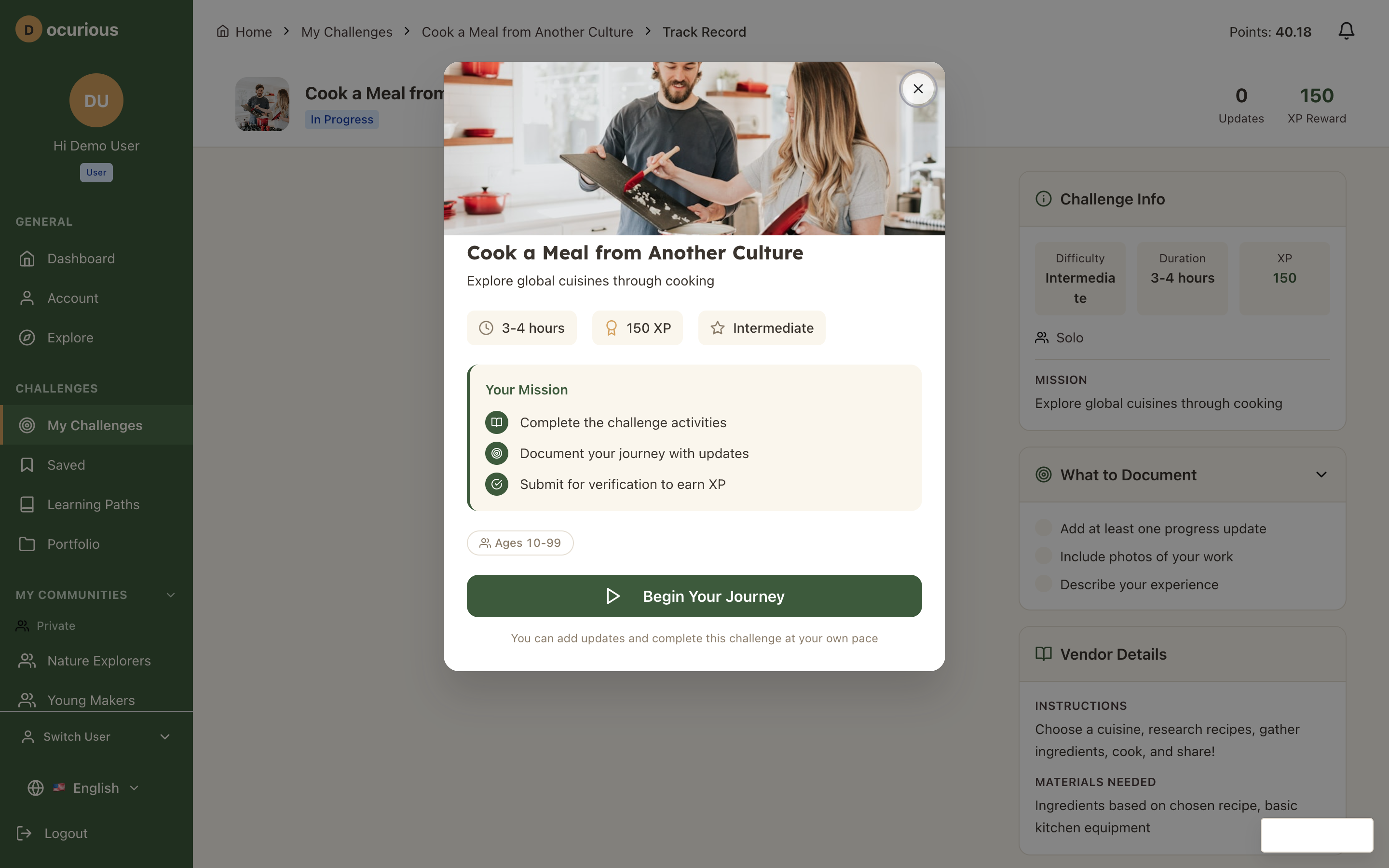 Challenge Welcome modal